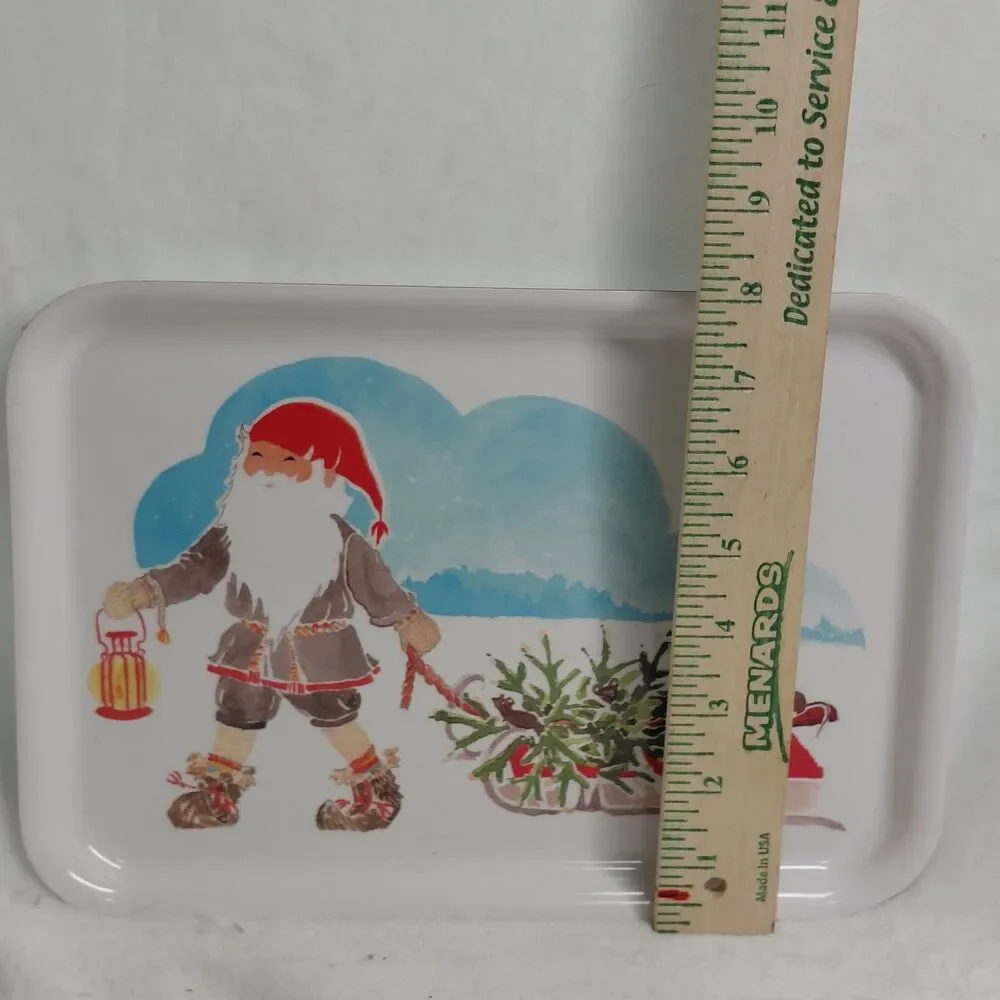 IKEA Christmas Serving Tray Gnome Tomte Pulling Sled with Tree Melamine 8x11
